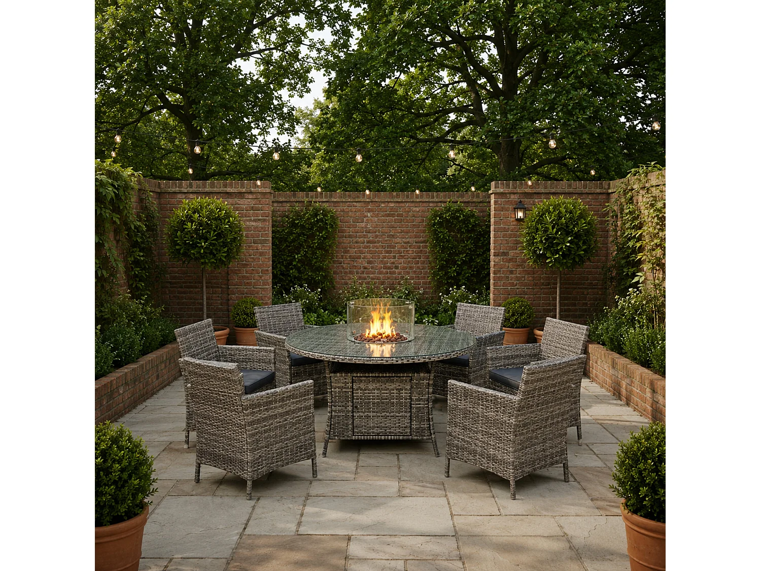 Amazon Rattan Fire Pit Dining Set - Round Table with 6 Chairs