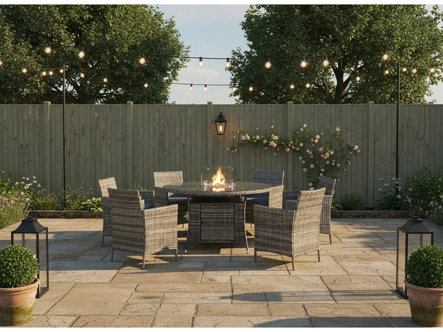 Amazon Rattan Fire Pit Dining Set - Round Table with 6 Chairs