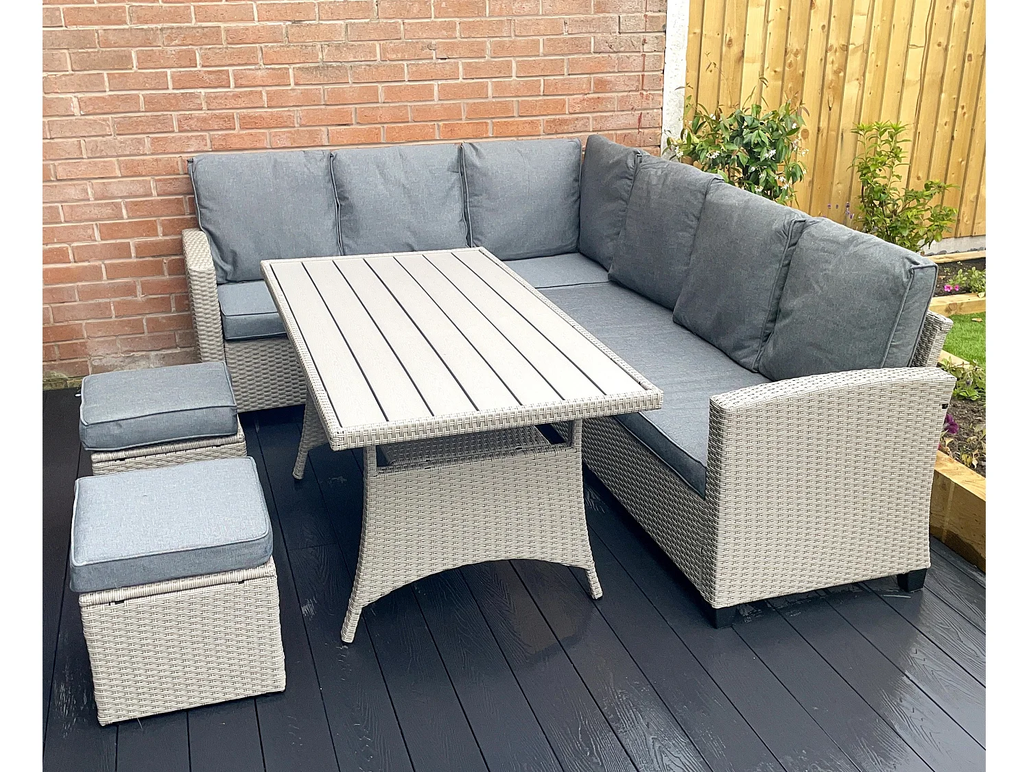 York 8 Seat Rattan Corner Sofa Dining Set - Light Grey