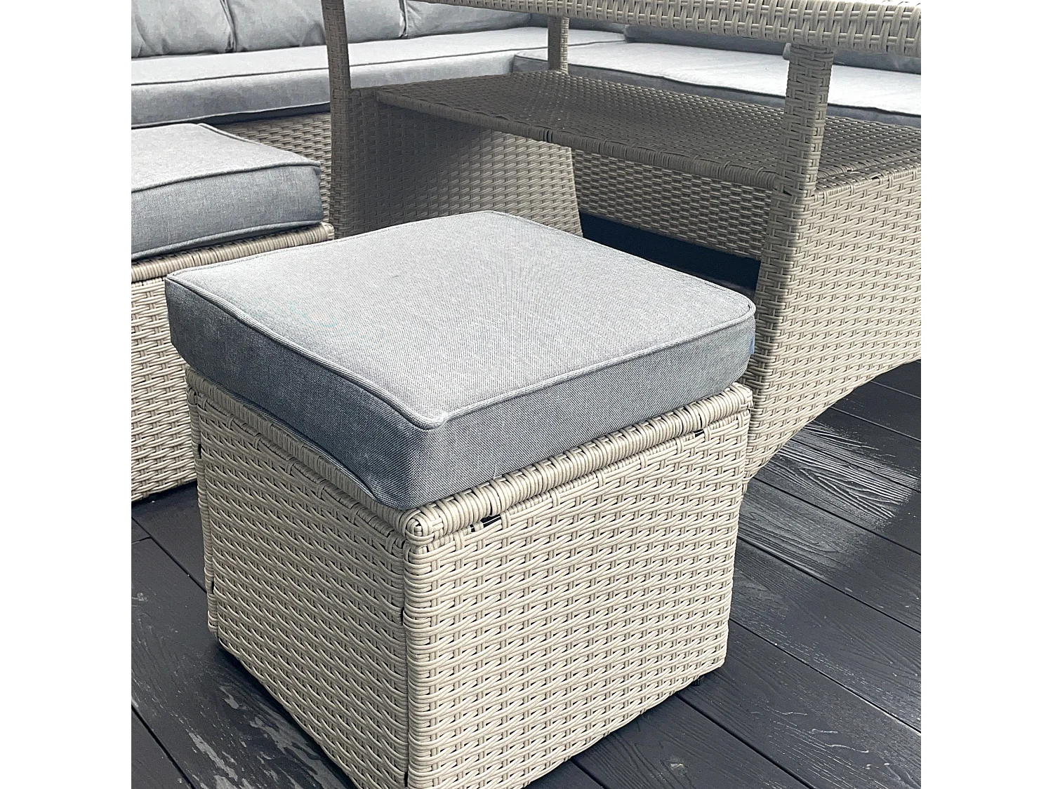 York 8 Seat Rattan Corner Sofa Dining Set - Light Grey
