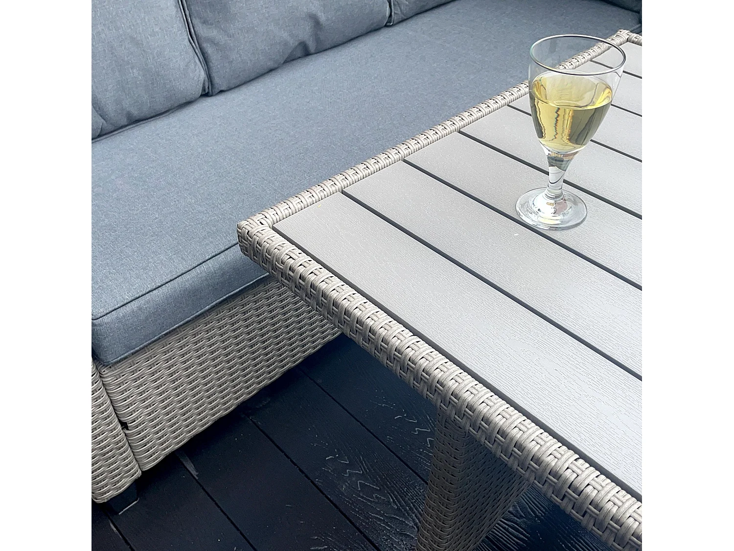 York 8 Seat Rattan Corner Sofa Dining Set - Light Grey