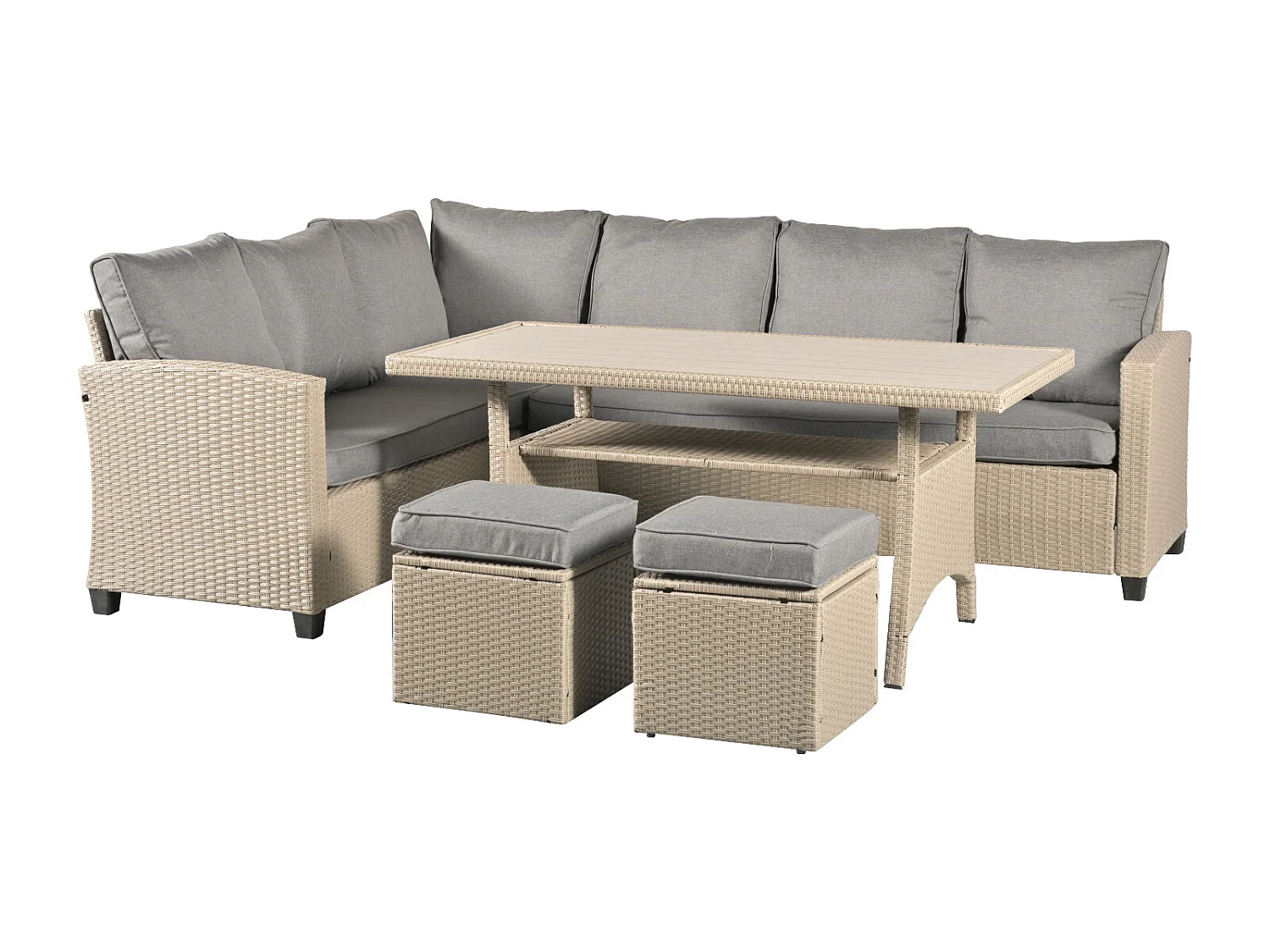 York 8 Seat Rattan Corner Sofa Dining Set - Light Grey