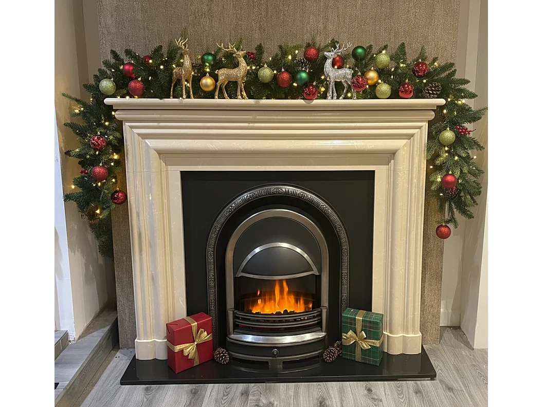 270cm Premium Mixed branch prelit Green Christmas Garland - with timer