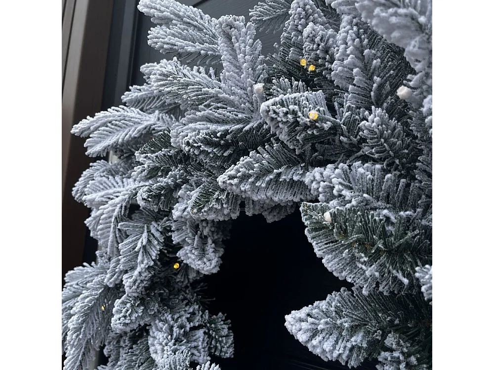60cm Premium Mixed branch prelit Snow Flocked Christmas Wreath - with timer