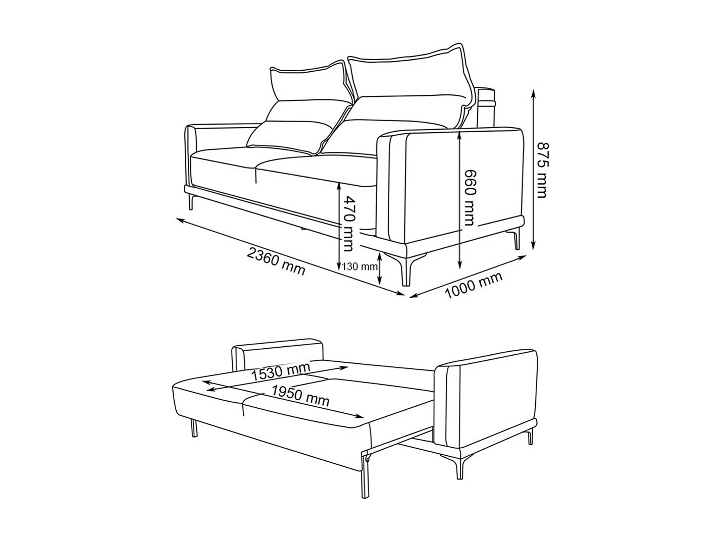 Sofa anthrazit 236x100x87.5 caprioli