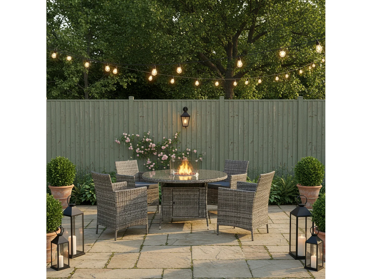 Amazon Rattan Fire Pit Dining Set - Round Table with 4 Chairs
