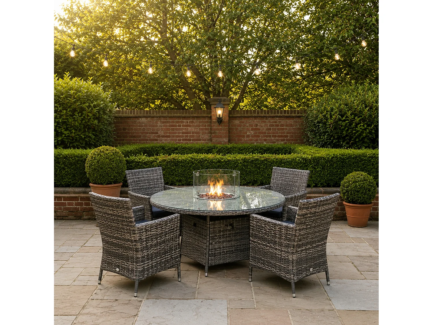 Amazon Rattan Fire Pit Dining Set - Round Table with 4 Chairs