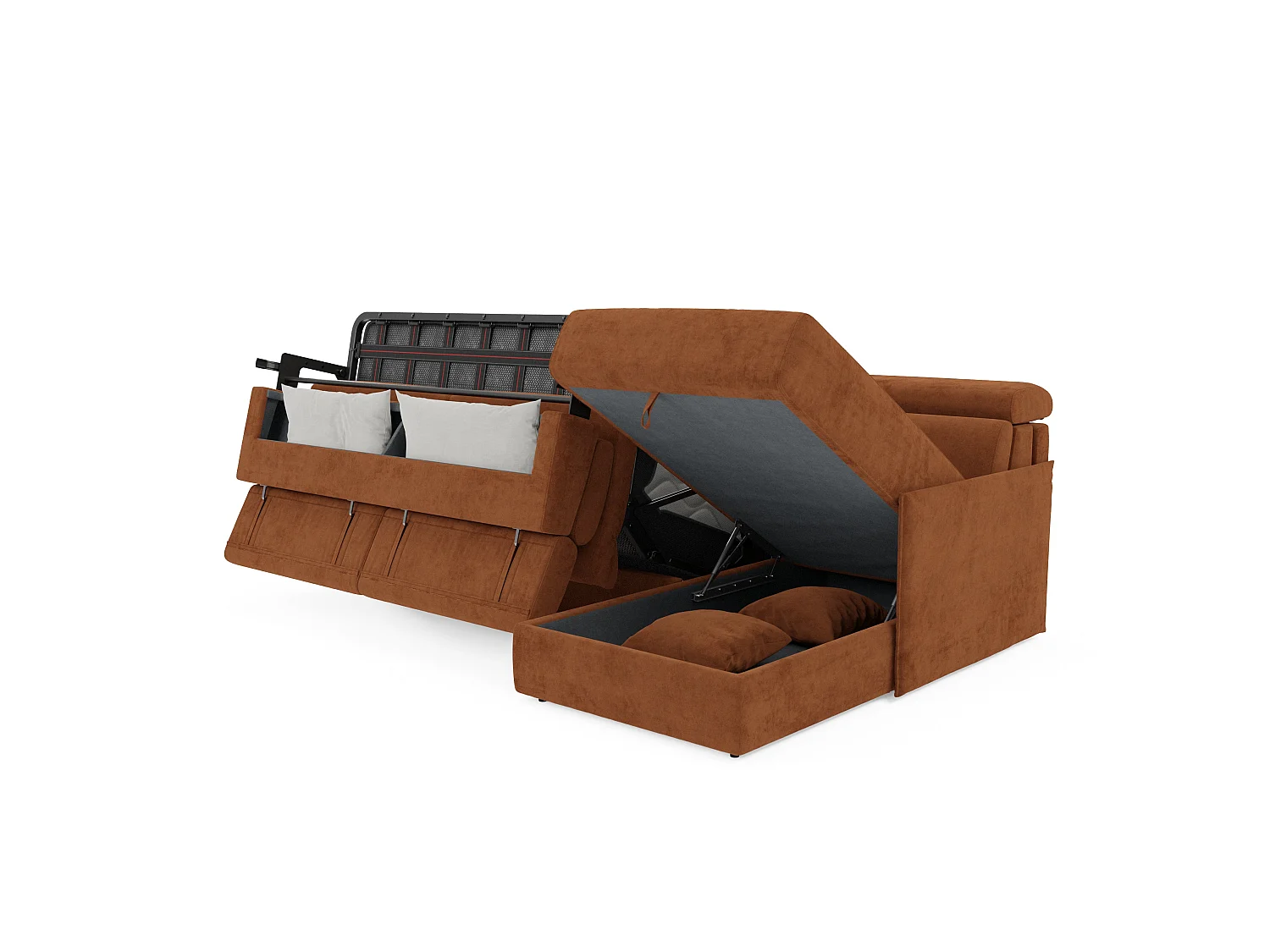 Miryam Canapé convertible d'angle en tissu détachable T31 252 cm Gauche orange