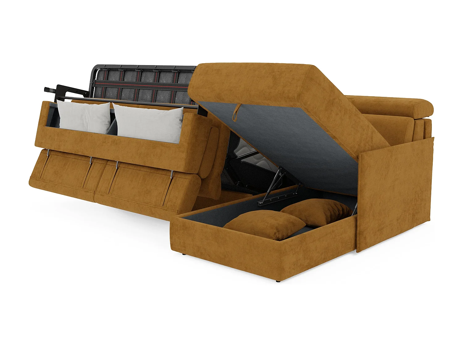 Miryam Ecksofa mit Matratze mit verstellbaren Kopfstützen aus weichem, fleckenabweisendem Stoff T31 232 cm links gelb