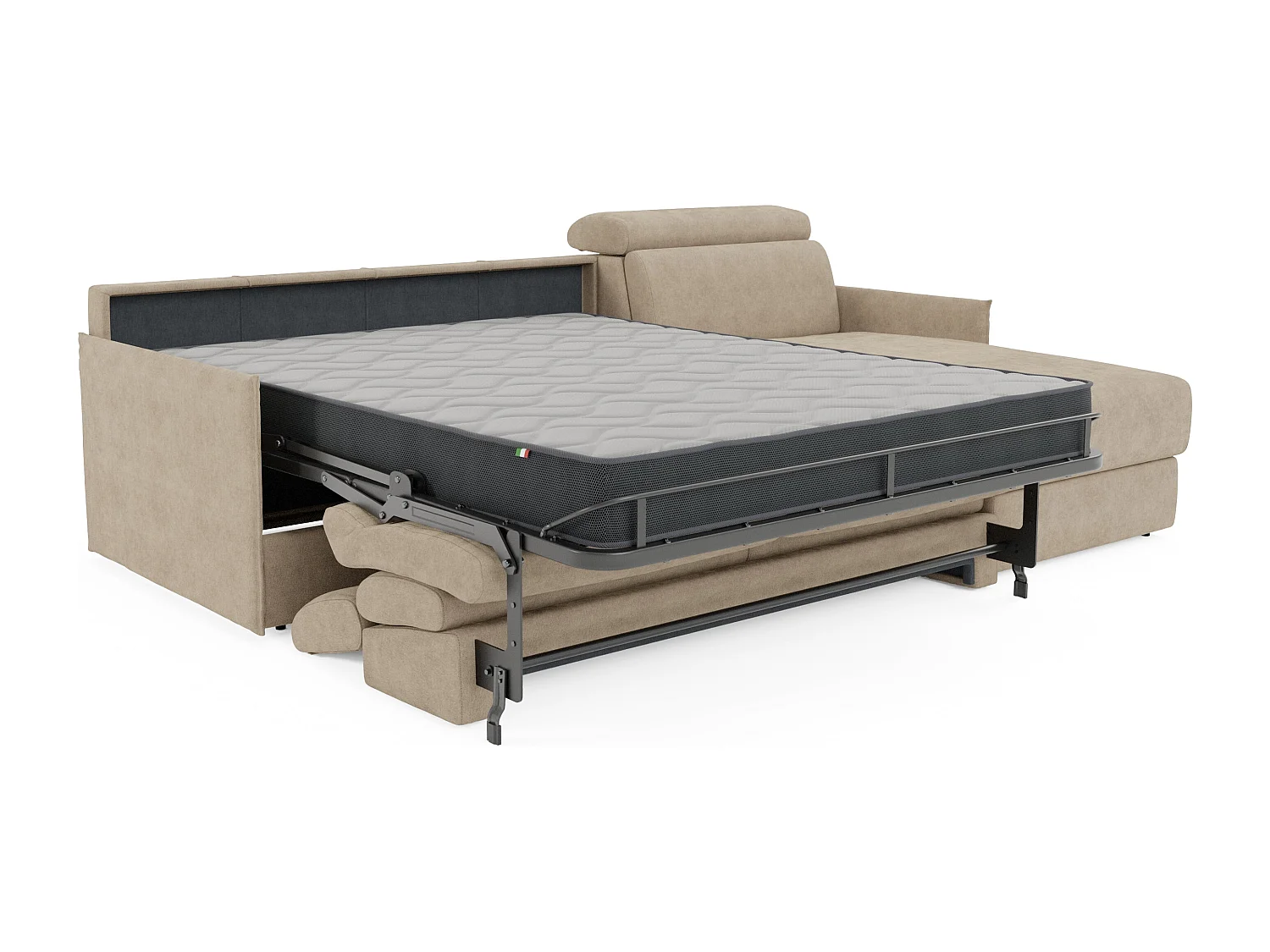 Miryam Ecksofa mit Matratze mit verstellbaren Kopfstützen aus weichem, fleckenabweisendem Stoff T31 252 cm rechts beige