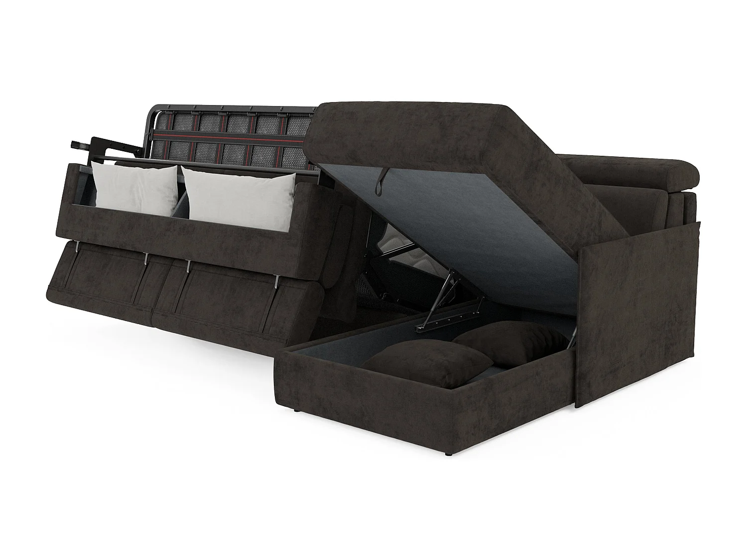 Miryam Ecksofa mit Matratze mit verstellbaren Kopfstützen aus weichem, fleckenabweisendem Stoff T31 252 cm rechts schwarz