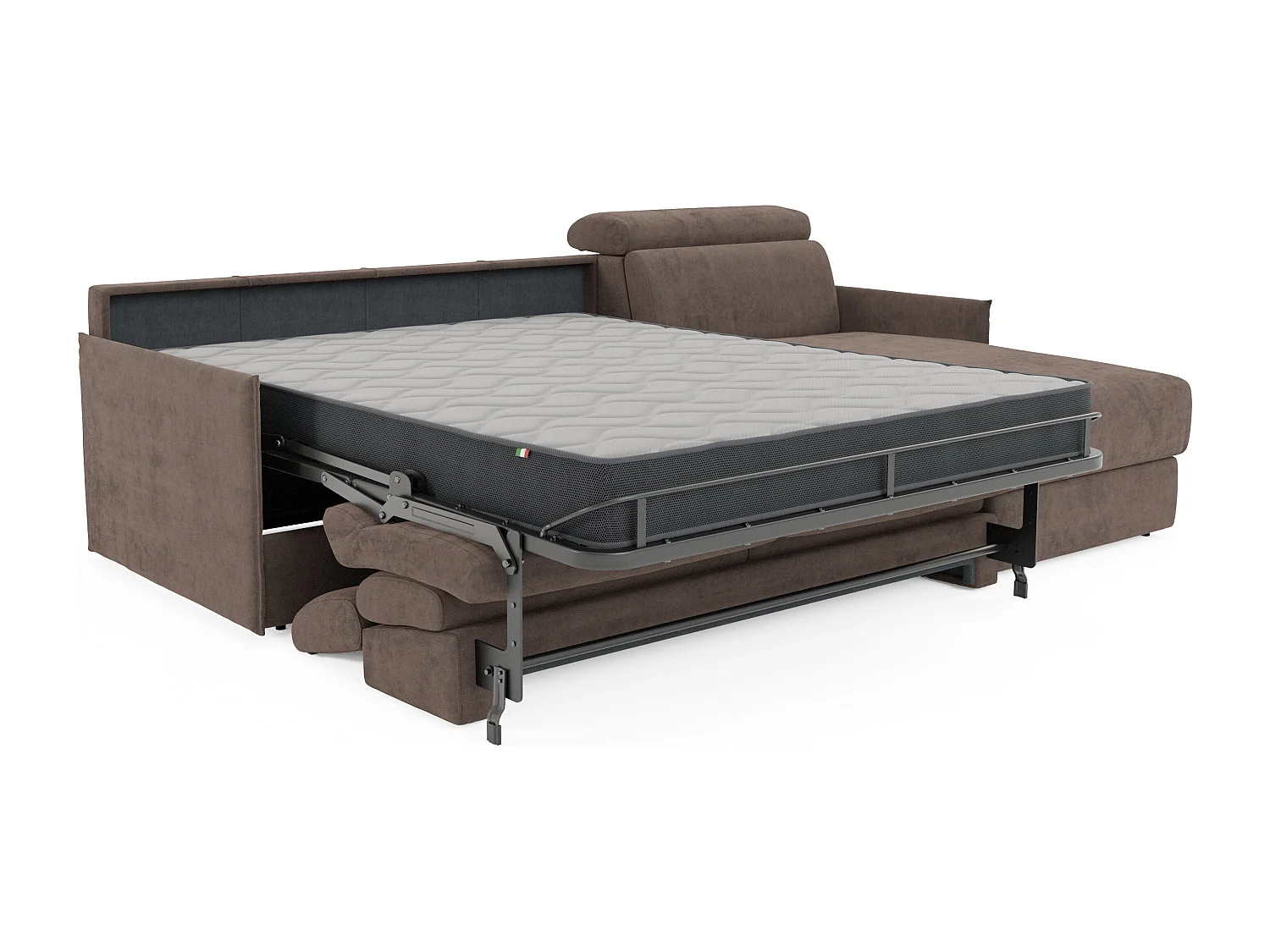 Miryam Ecksofa mit Matratze mit verstellbaren Kopfstützen aus weichem, fleckenabweisendem Stoff T31 272 cm links braun