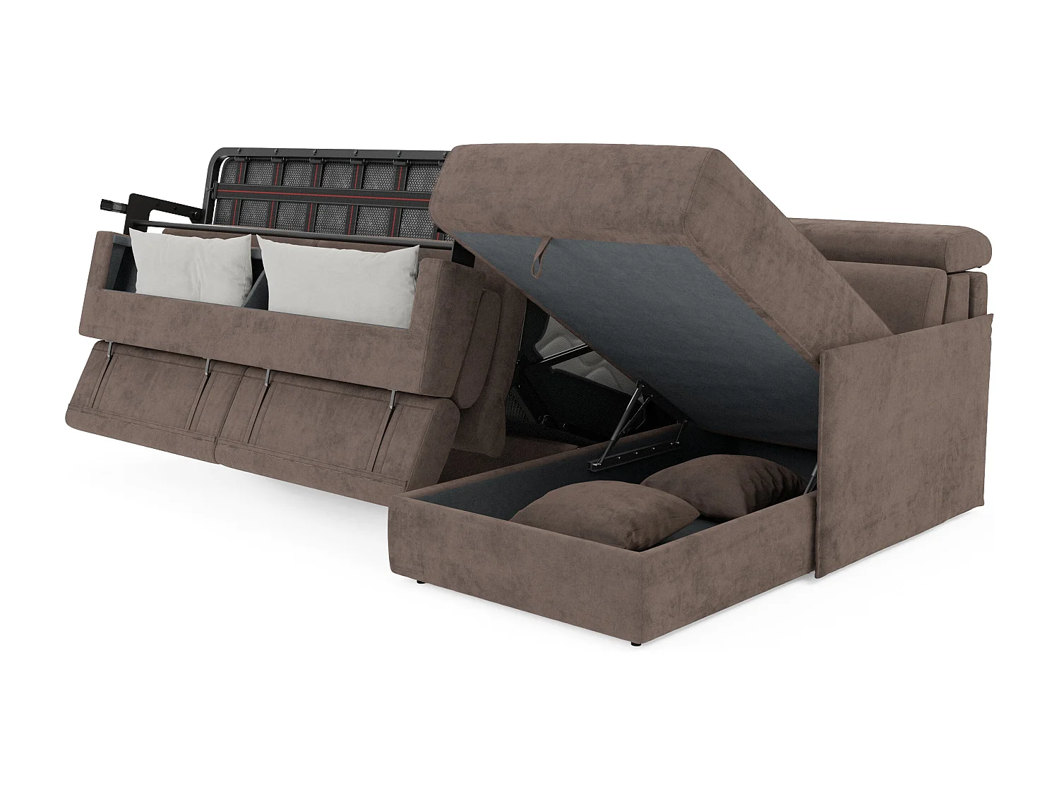 Miryam Ecksofa mit Matratze mit verstellbaren Kopfstützen aus weichem, fleckenabweisendem Stoff T31 272 cm links braun