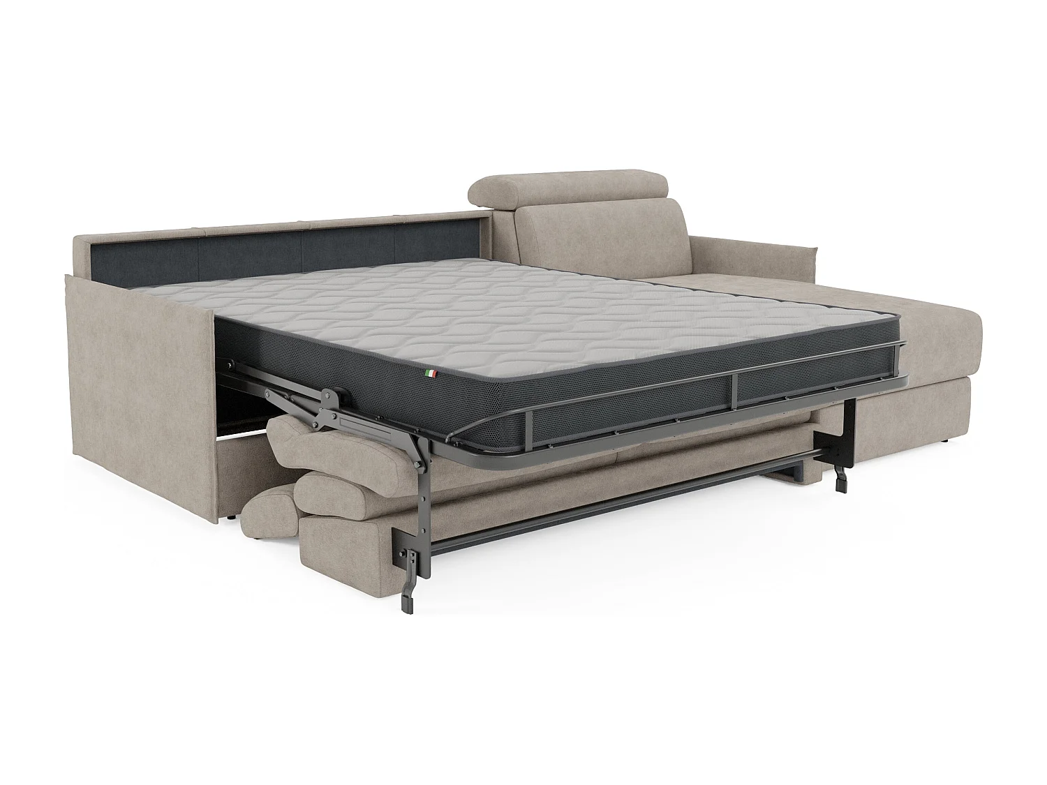 Miryam Ecksofa mit Matratze mit verstellbaren Kopfstützen aus weichem, fleckenabweisendem Stoff T31 272 cm rechts creme