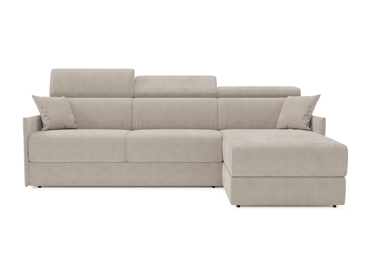 Miryam Ecksofa mit Matratze mit verstellbaren Kopfstützen aus weichem, fleckenabweisendem Stoff T31 252 cm rechts graubeige