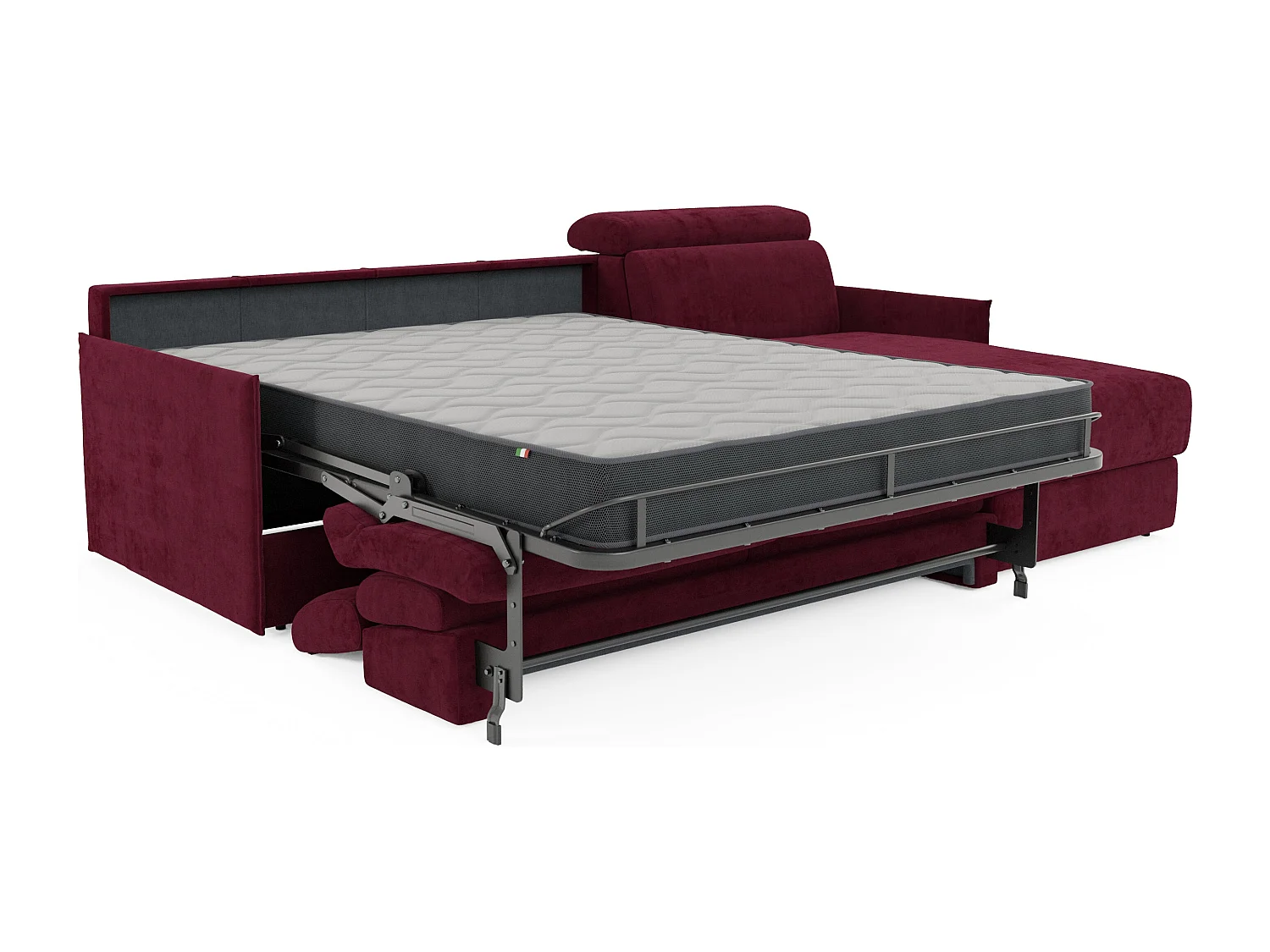 Miryam divano letto angolare compatto - poggiatesta reclinabili e penisola contenitore in tessuto smacchiabile T31 232 cm sinistro vinaccia