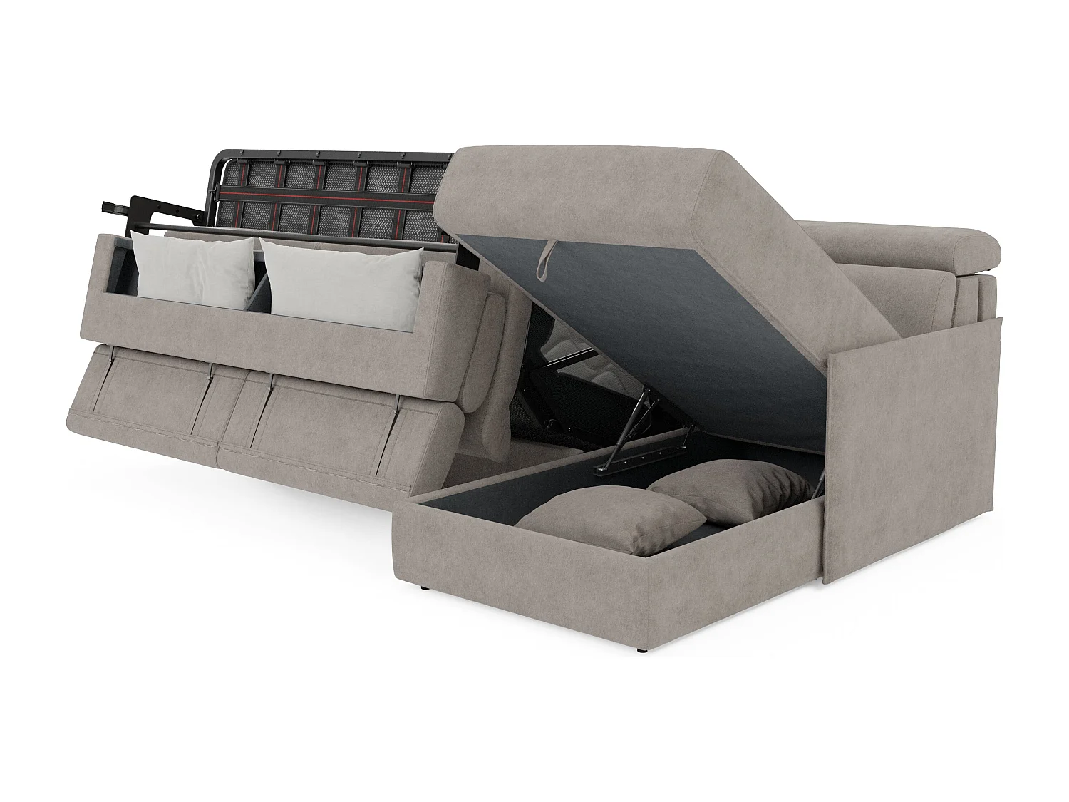 Miryam Ecksofa mit Matratze mit verstellbaren Kopfstützen aus weichem, fleckenabweisendem Stoff T31 272 cm links grau