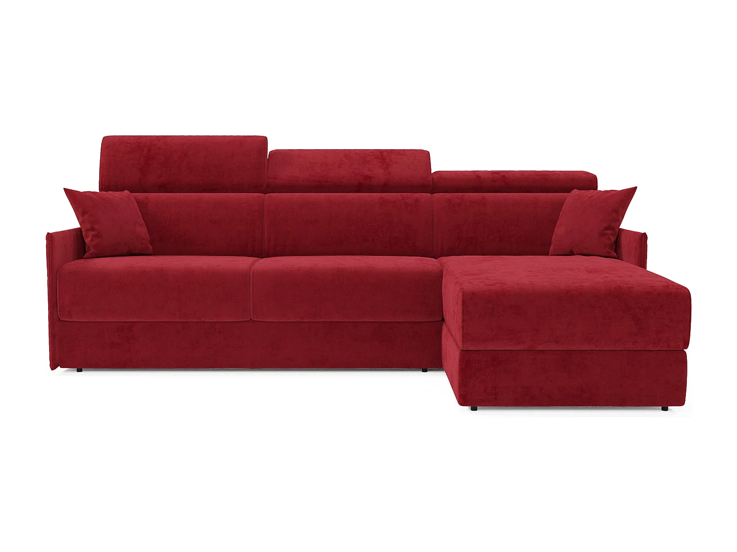 Miryam divano letto angolare compatto - poggiatesta reclinabili e penisola contenitore in tessuto smacchiabile T31 232 cm destro rosso