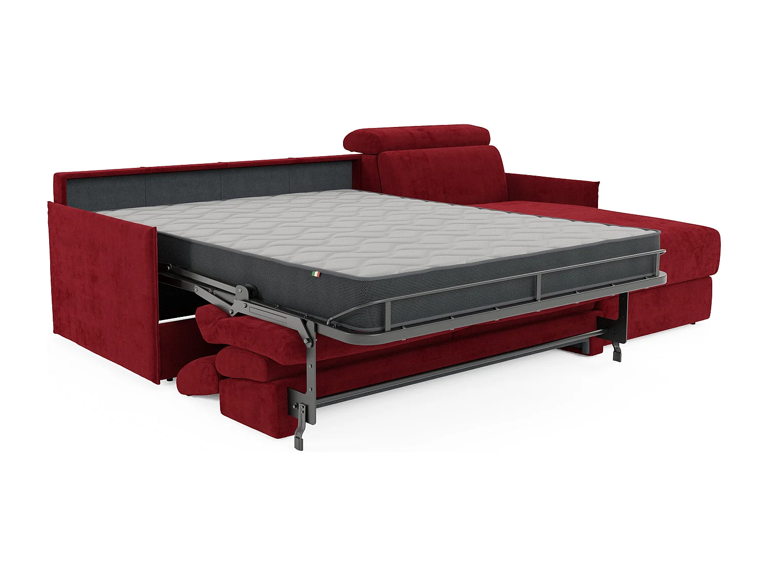 Miryam divano letto angolare compatto - poggiatesta reclinabili e penisola contenitore in tessuto smacchiabile T31 232 cm destro rosso