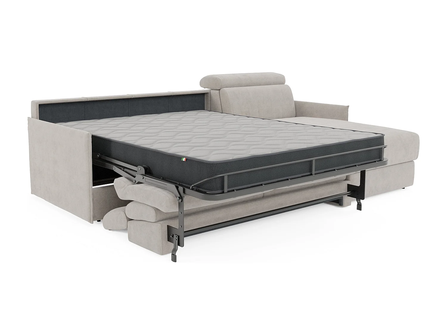 Miryam Ecksofa mit Matratze mit verstellbaren Kopfstützen aus weichem, fleckenabweisendem Stoff T31 232 cm links weiß