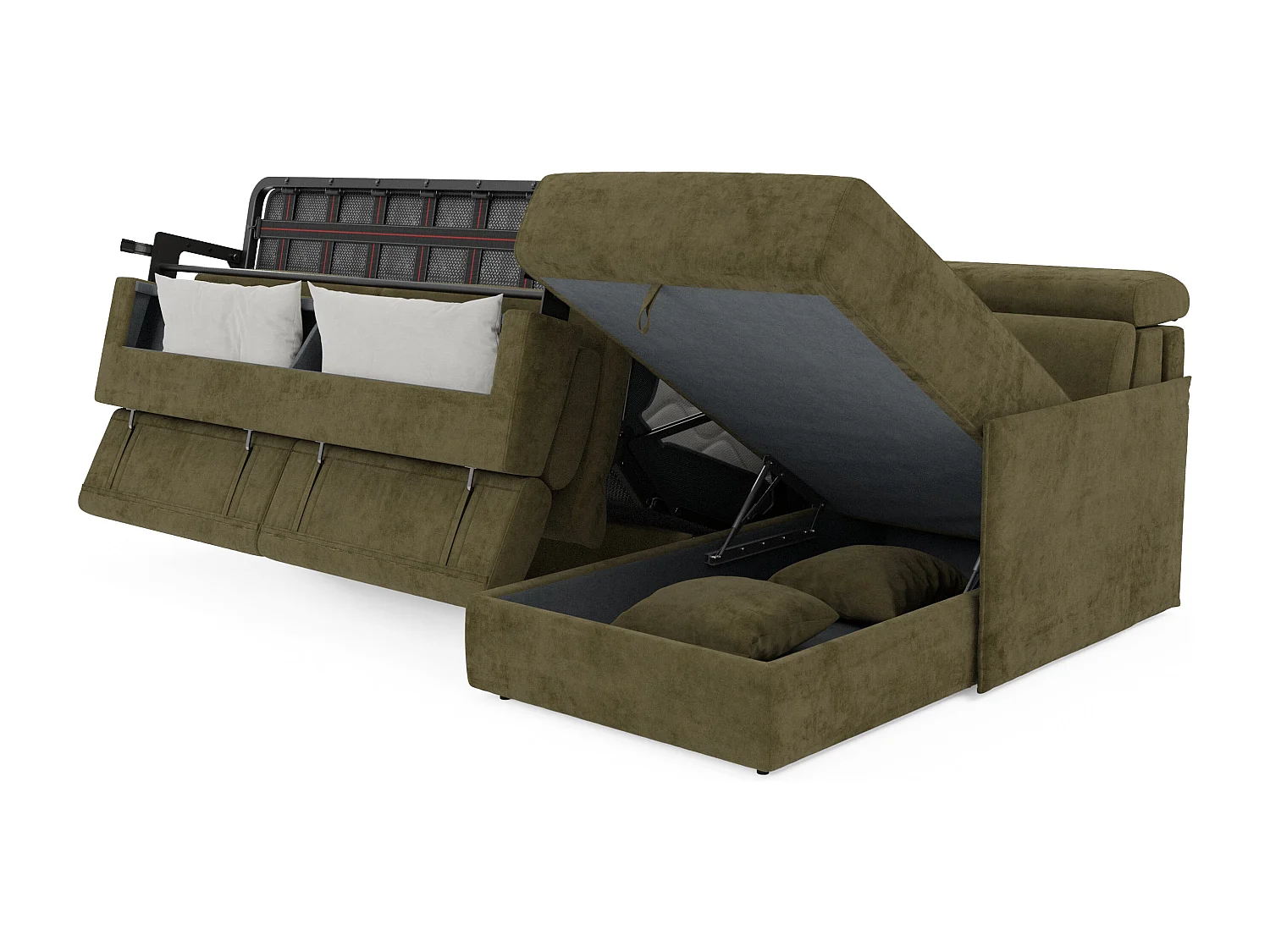 Miryam Ecksofa mit Matratze mit verstellbaren Kopfstützen aus weichem, fleckenabweisendem Stoff T31 232 cm rechts grün