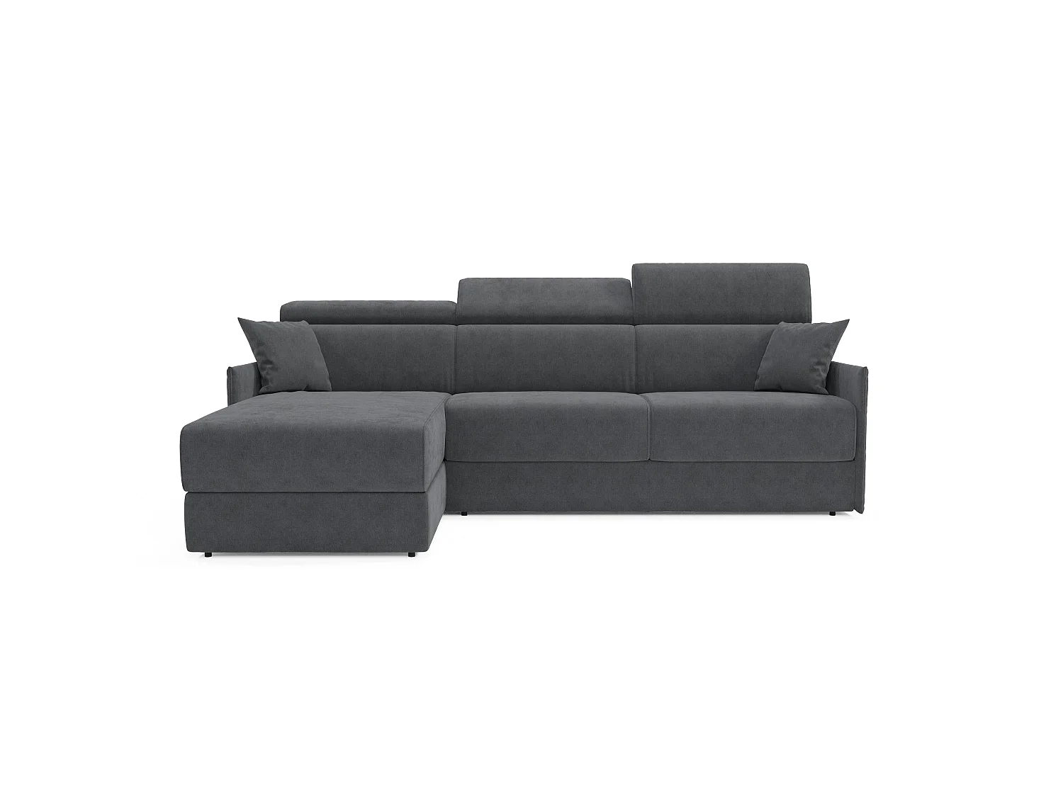 Miryam Ecksofa mit Matratze mit verstellbaren Kopfstützen aus weichem, fleckenabweisendem Stoff T31 252 cm links anthrazitgrau