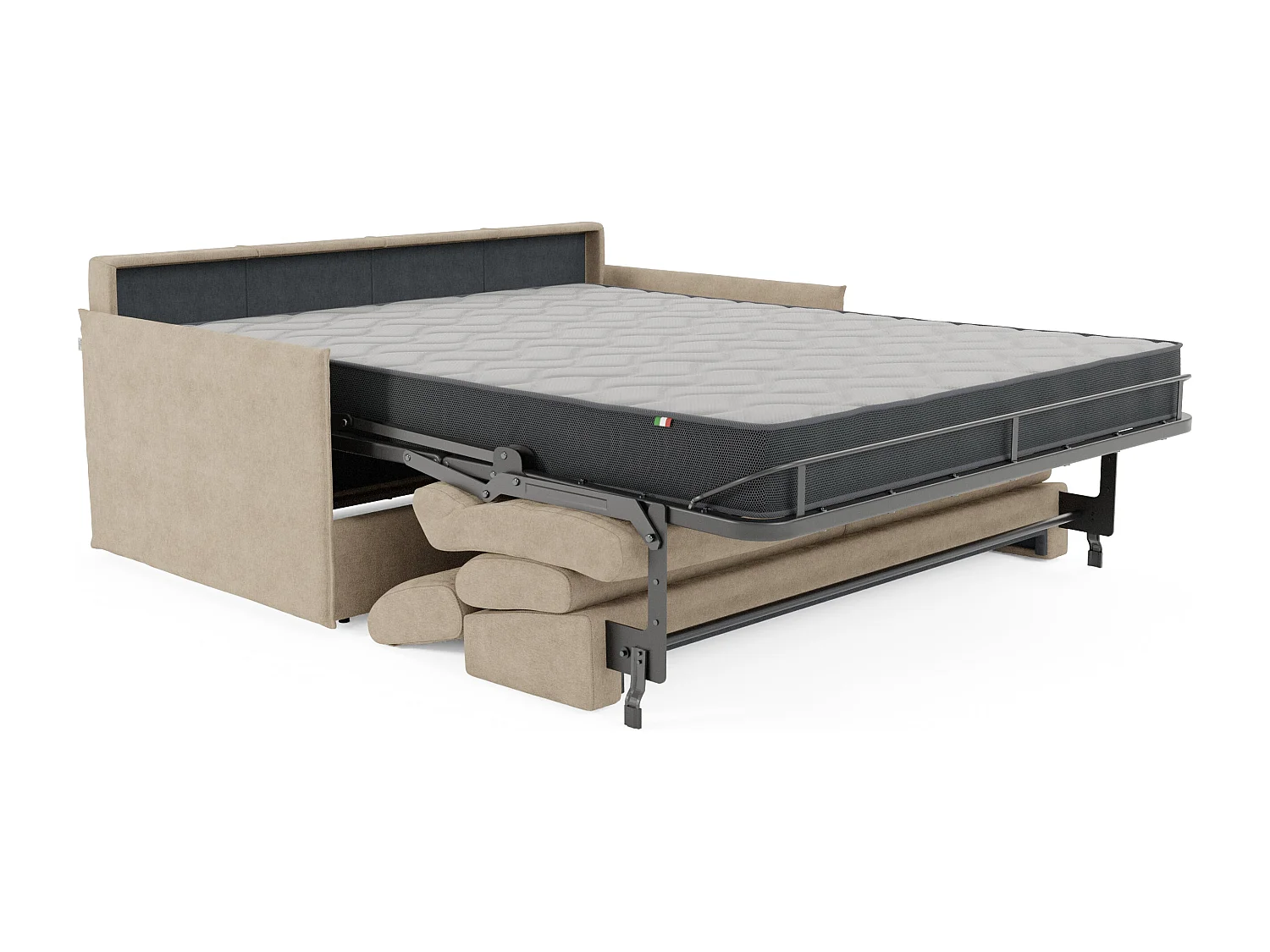 Miryam Schlafsofa mit Matratze mit verstellbaren Kopfstützen aus weichem, fleckenabweisendem Stoff T31 149 cm beige