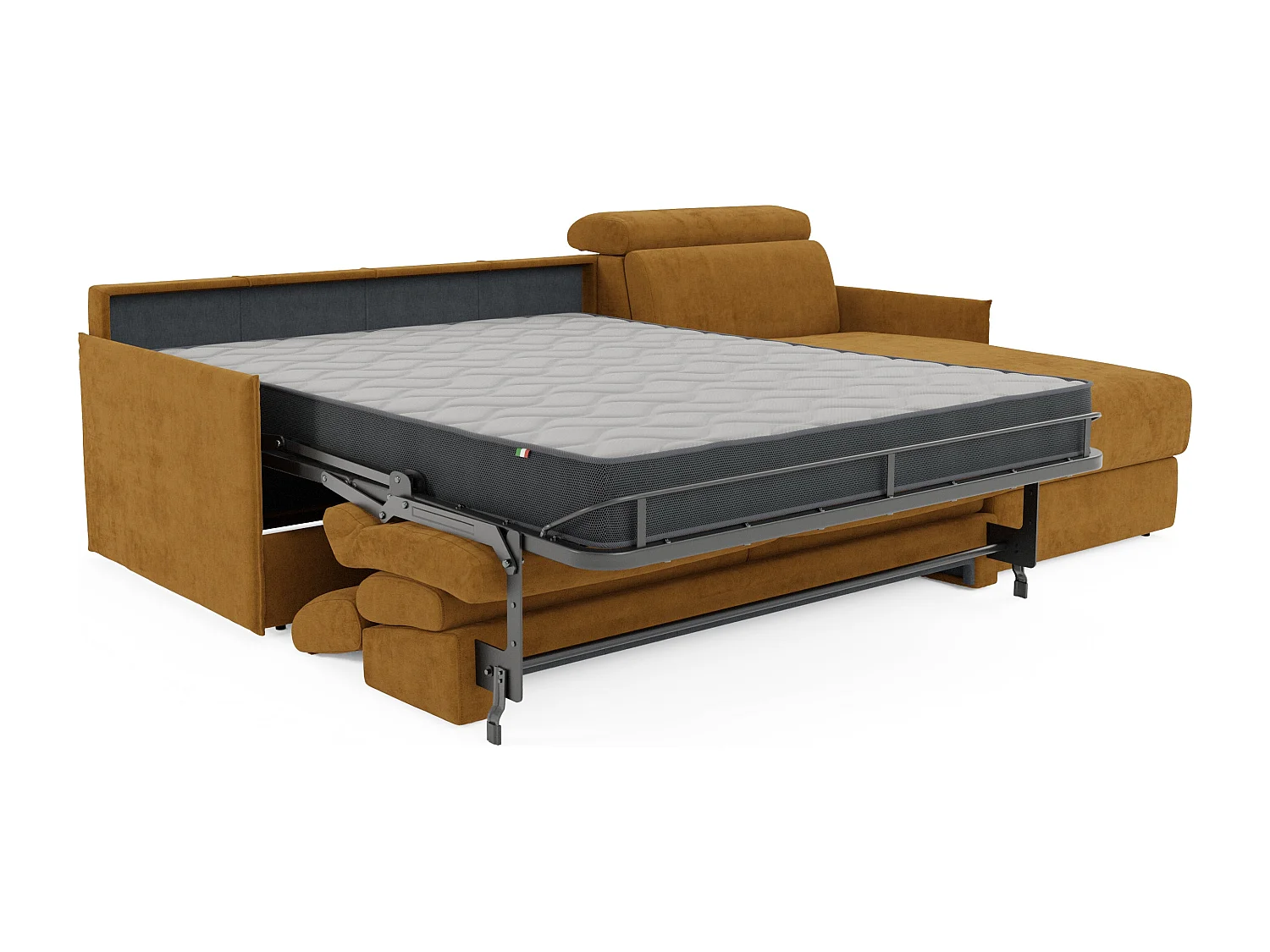 Miryam Ecksofa mit Matratze mit verstellbaren Kopfstützen aus weichem, fleckenabweisendem Stoff T31 272 cm links gelb