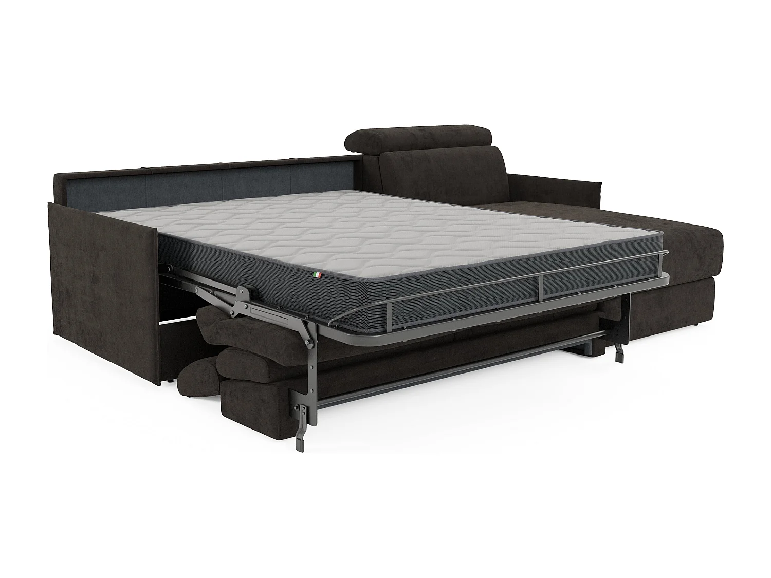 Miryam Ecksofa mit Matratze mit verstellbaren Kopfstützen aus weichem, fleckenabweisendem Stoff T31 252 cm links schwarz