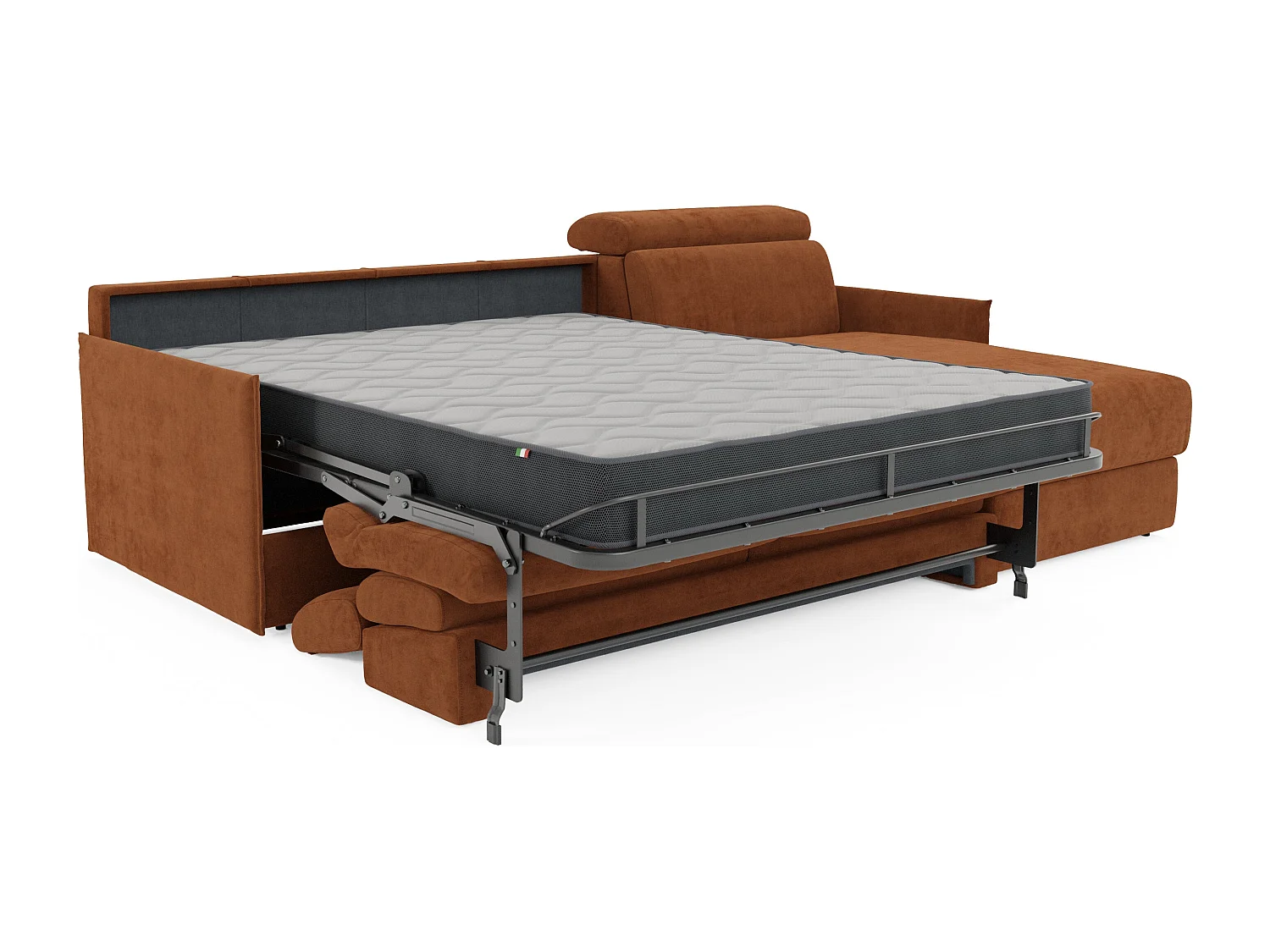 Miryam Ecksofa mit Matratze mit verstellbaren Kopfstützen aus weichem, fleckenabweisendem Stoff T31 232 cm rechts rostrot