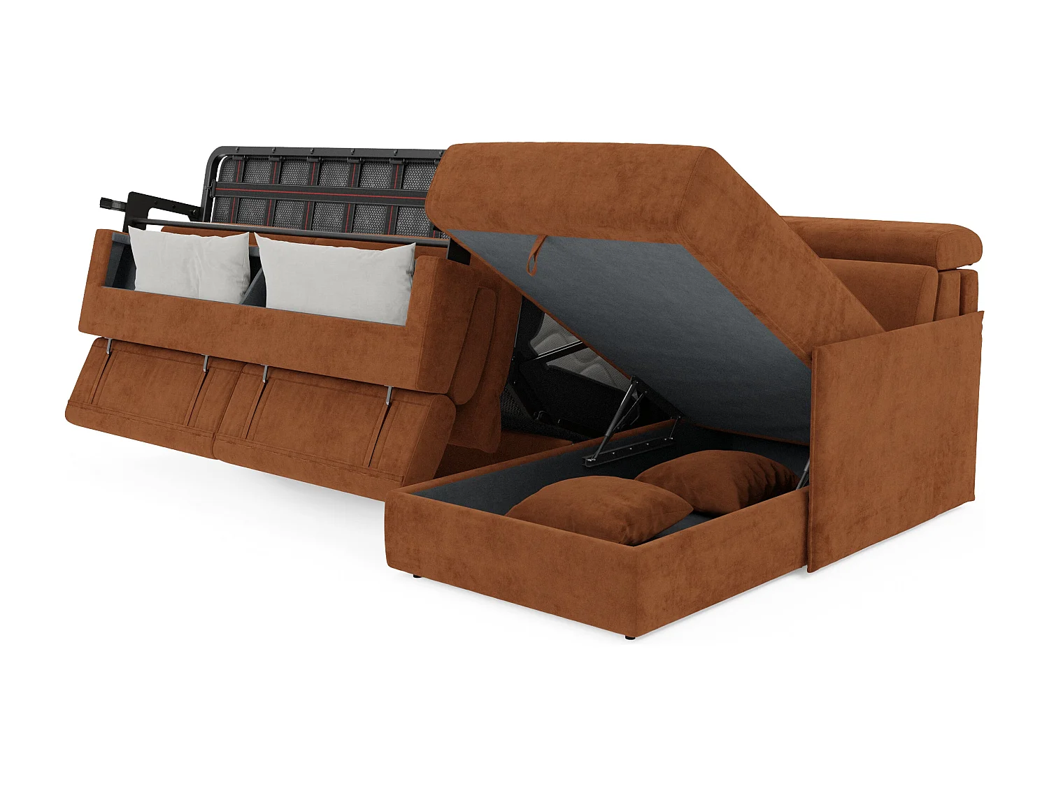 Miryam Ecksofa mit Matratze mit verstellbaren Kopfstützen aus weichem, fleckenabweisendem Stoff T31 232 cm rechts rostrot