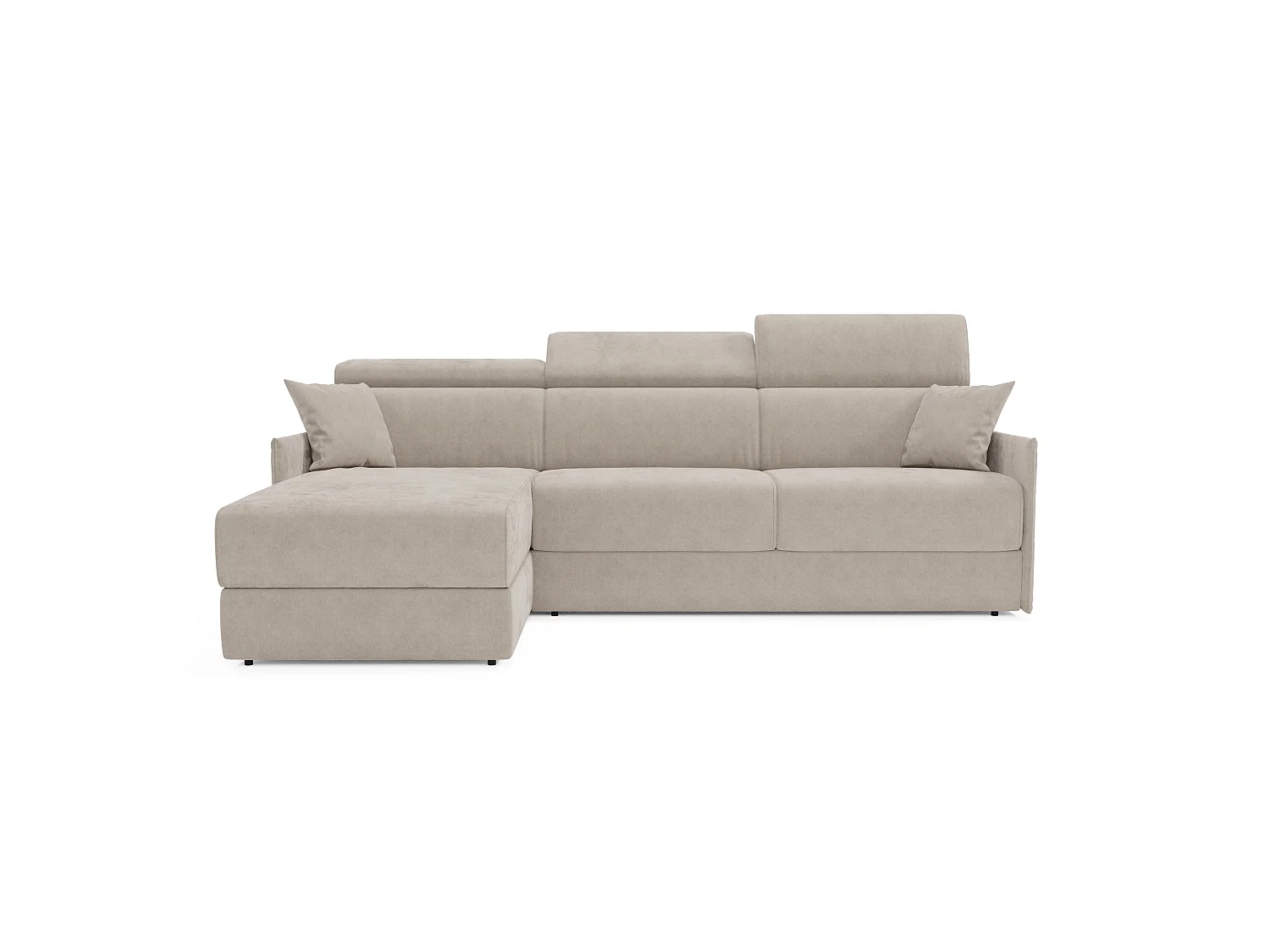 Miryam Ecksofa mit Matratze mit verstellbaren Kopfstützen aus weichem, fleckenabweisendem Stoff T31 252 cm links graubeige