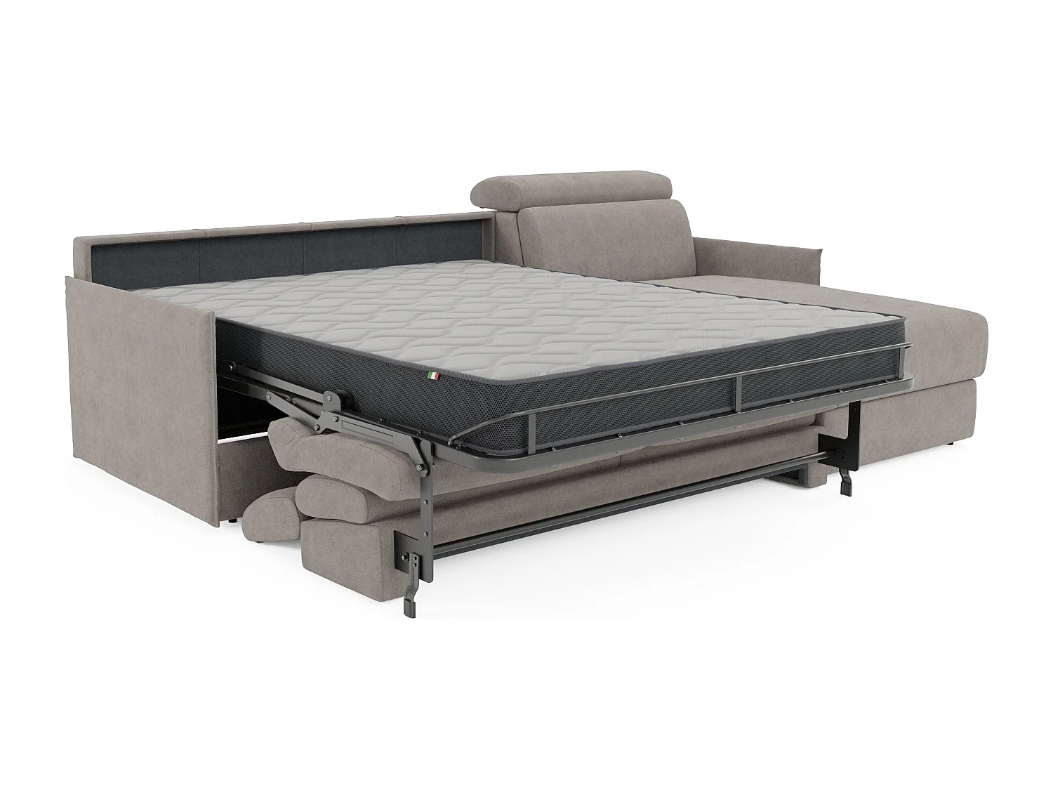 Miryam Ecksofa mit Matratze mit verstellbaren Kopfstützen aus weichem, fleckenabweisendem Stoff T31 252 cm links grau
