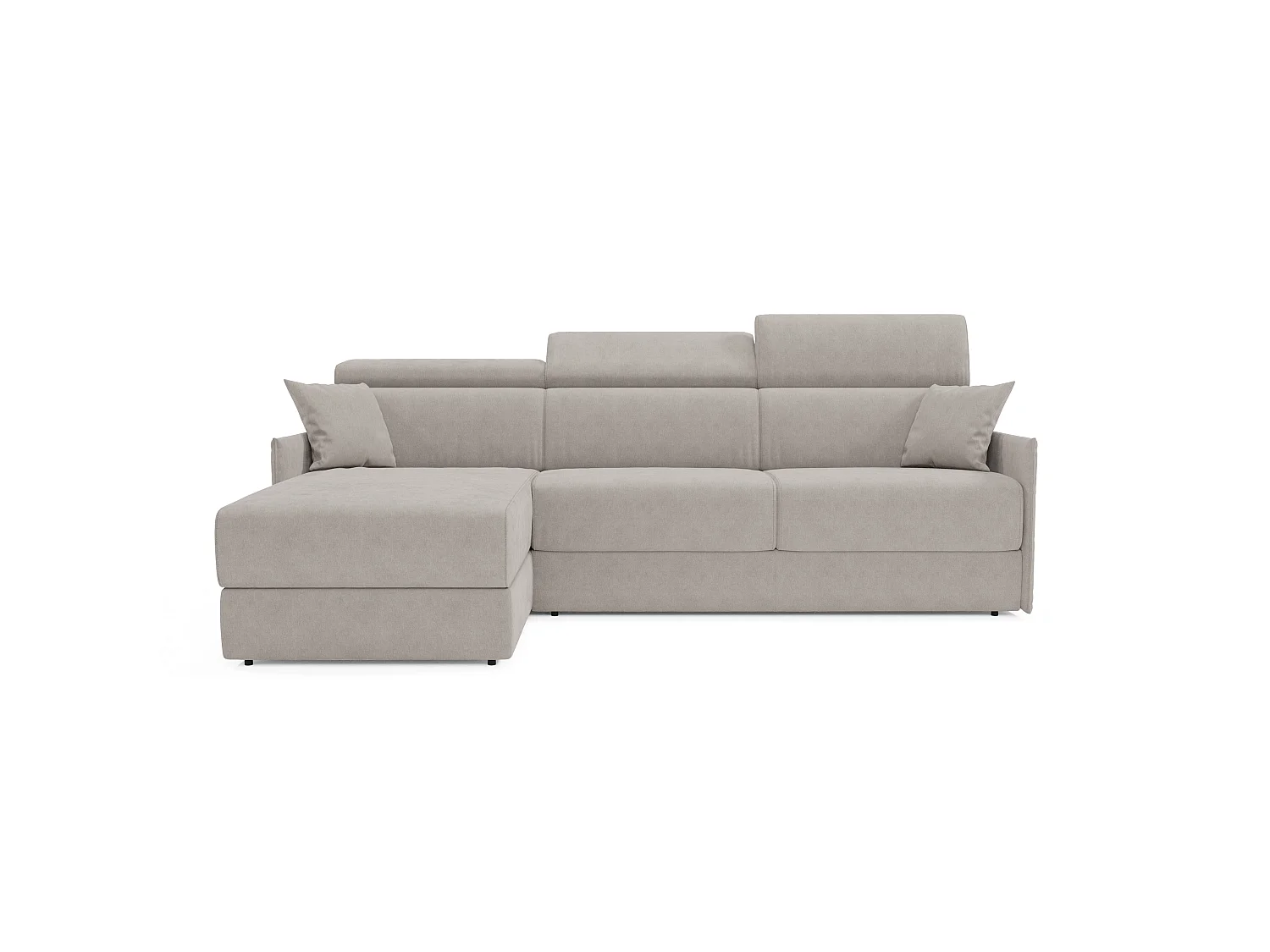 Miryam Ecksofa mit Matratze mit verstellbaren Kopfstützen aus weichem, fleckenabweisendem Stoff T31 252 cm links grau