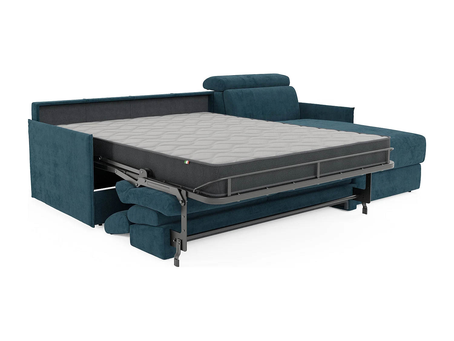 Miryam Ecksofa mit Matratze mit verstellbaren Kopfstützen aus weichem, fleckenabweisendem Stoff T31 272 cm rechts petrol