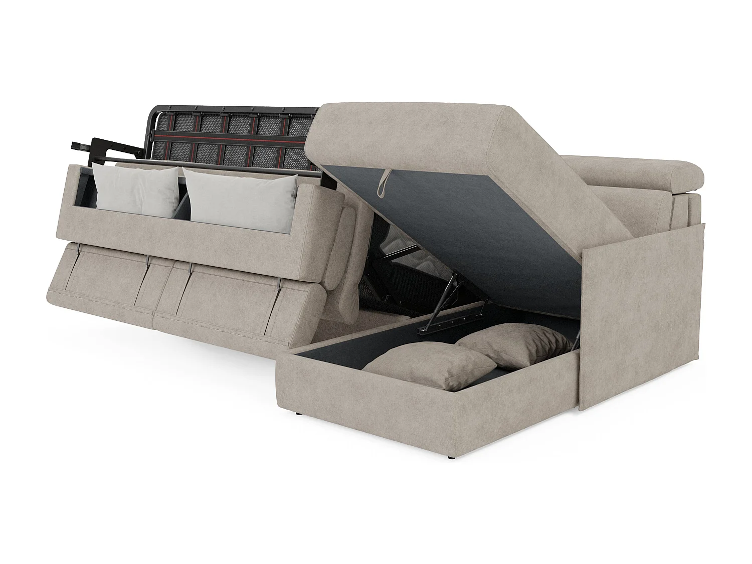 Miryam Ecksofa mit Matratze mit verstellbaren Kopfstützen aus weichem, fleckenabweisendem Stoff T31 252 cm links creme