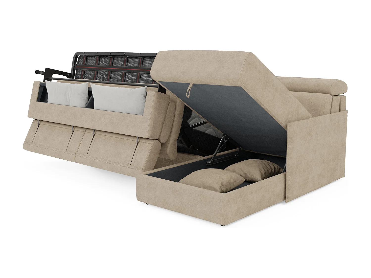 Miryam Ecksofa mit Matratze mit verstellbaren Kopfstützen aus weichem, fleckenabweisendem Stoff T31 232 cm links beige