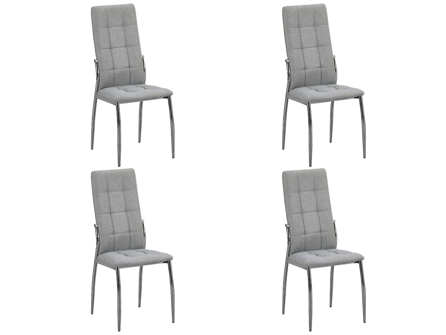 Pack 4 sillas comedor Laci gris metal cromado en tela 46x101x54 cm