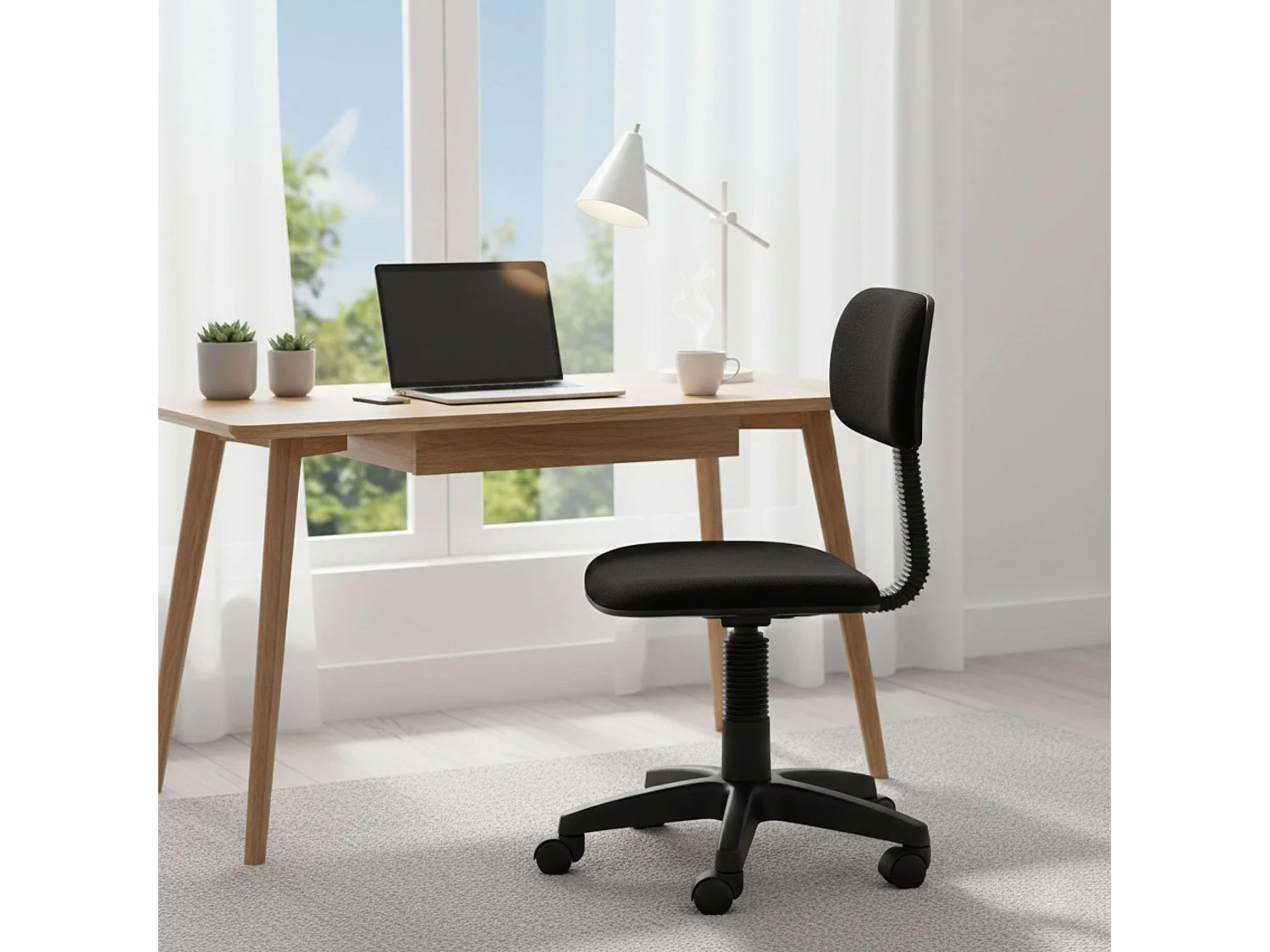 Chaise d'étude pivotante noire Blacy, hauteur réglable, pour chambre de jeunes