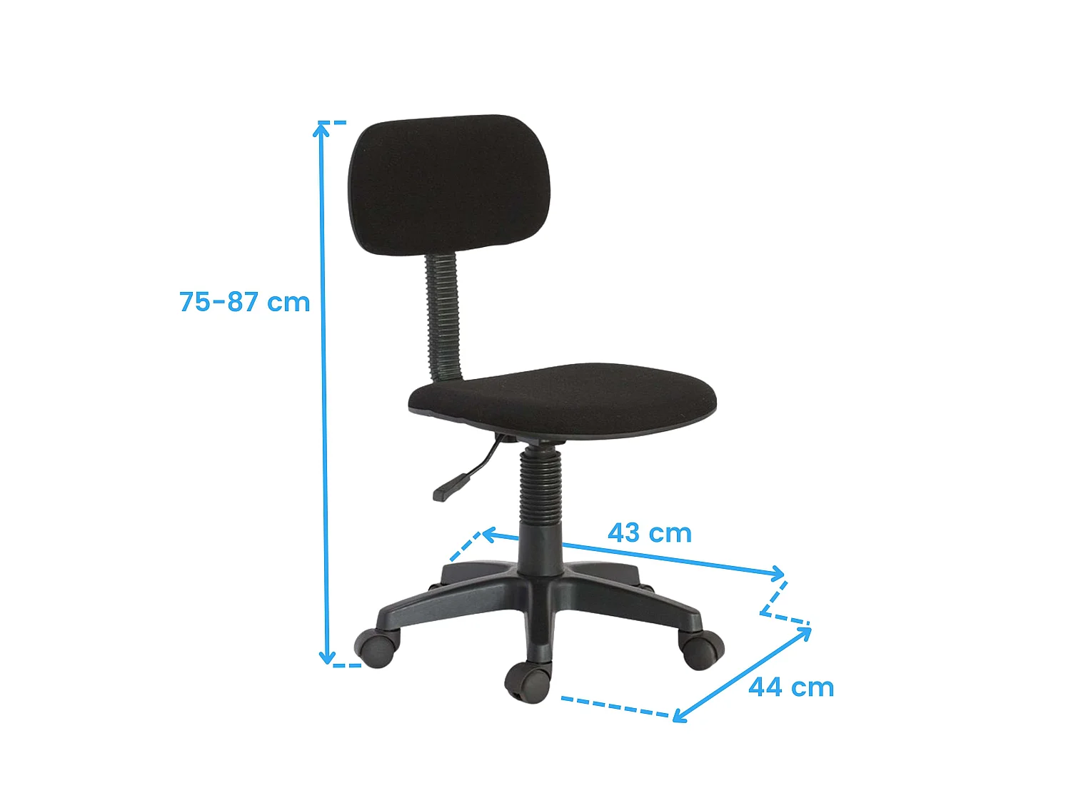 Chaise d'étude pivotante noire Blacy, hauteur réglable, pour chambre de jeunes