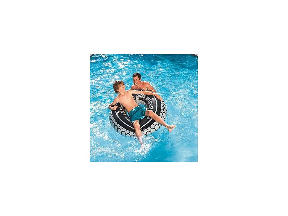 Großer schwarzer Reifenrohrschwimmer - 119 cm - Sicherheitsventil - Reparaturflicken - 2 Griffe