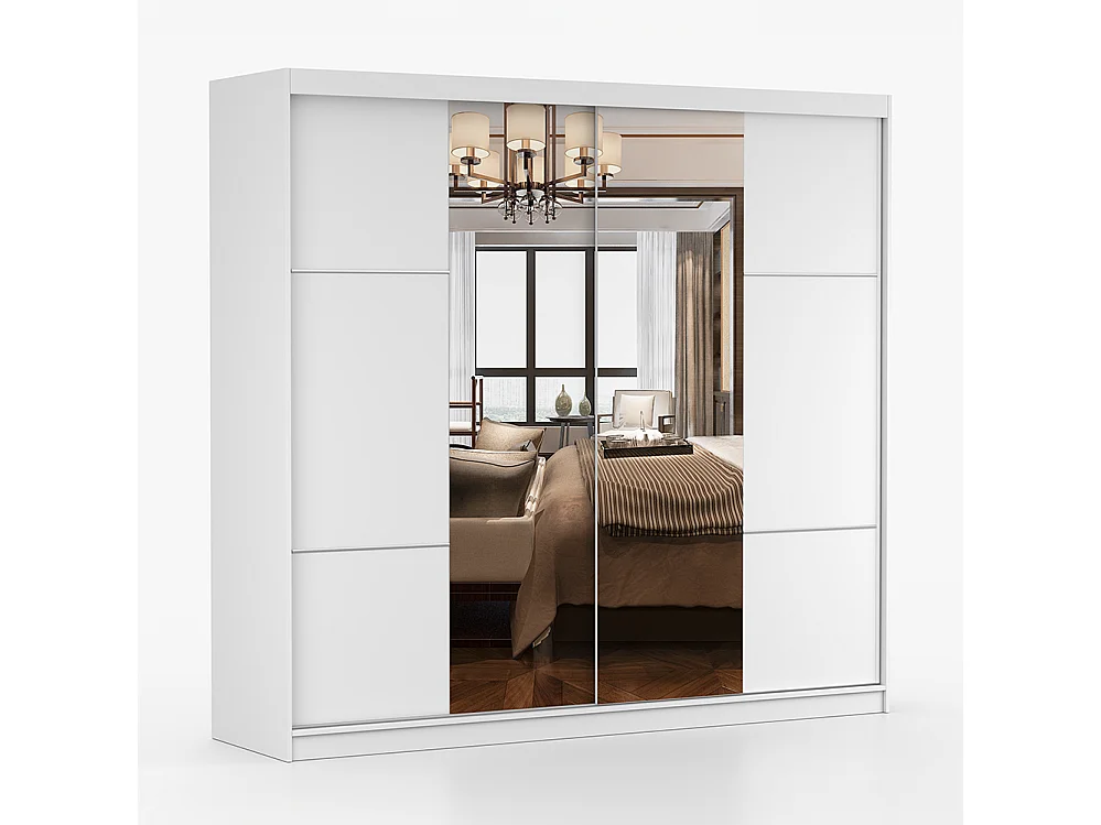 Schwebetürenschrank MULTI 38 233 cm Weiß Spiegel