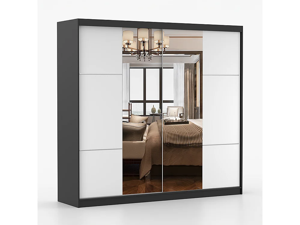 Schwebetürenschrank MULTI 38 233 cm Weiß Spiegel
