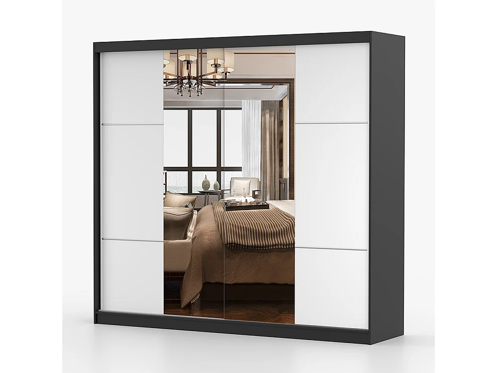 Schwebetürenschrank MULTI 38 233 cm Weiß Spiegel