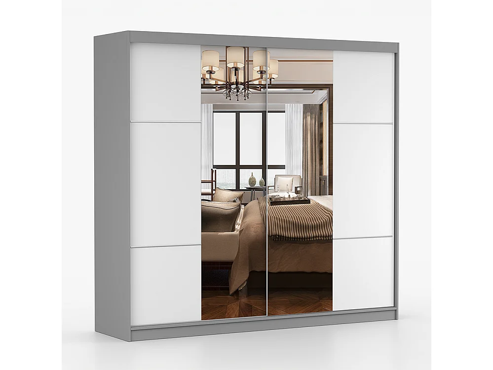 Schwebetürenschrank MULTI 38 233 cm Weiß Spiegel