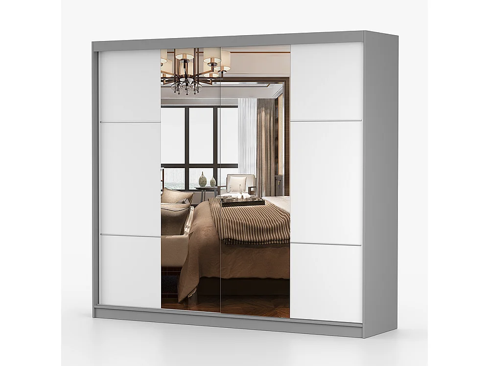 Schwebetürenschrank MULTI 38 233 cm Weiß Spiegel