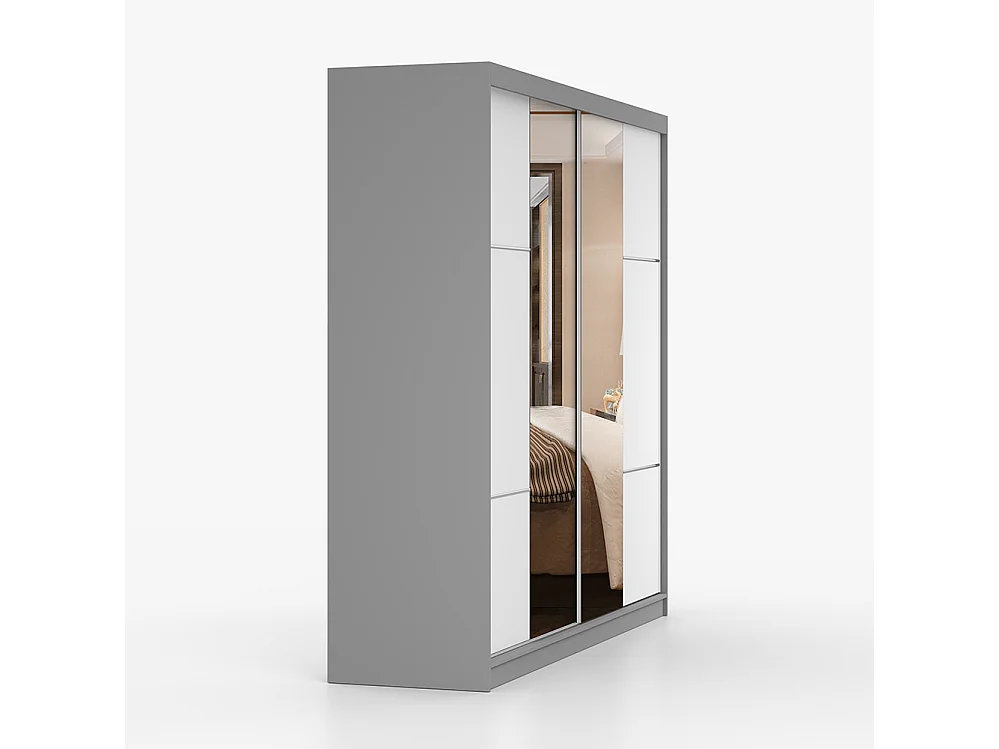 Schwebetürenschrank MULTI 38 233 cm Weiß Spiegel