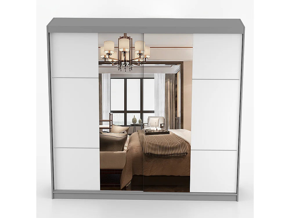 Schwebetürenschrank MULTI 38 233 cm Weiß Spiegel