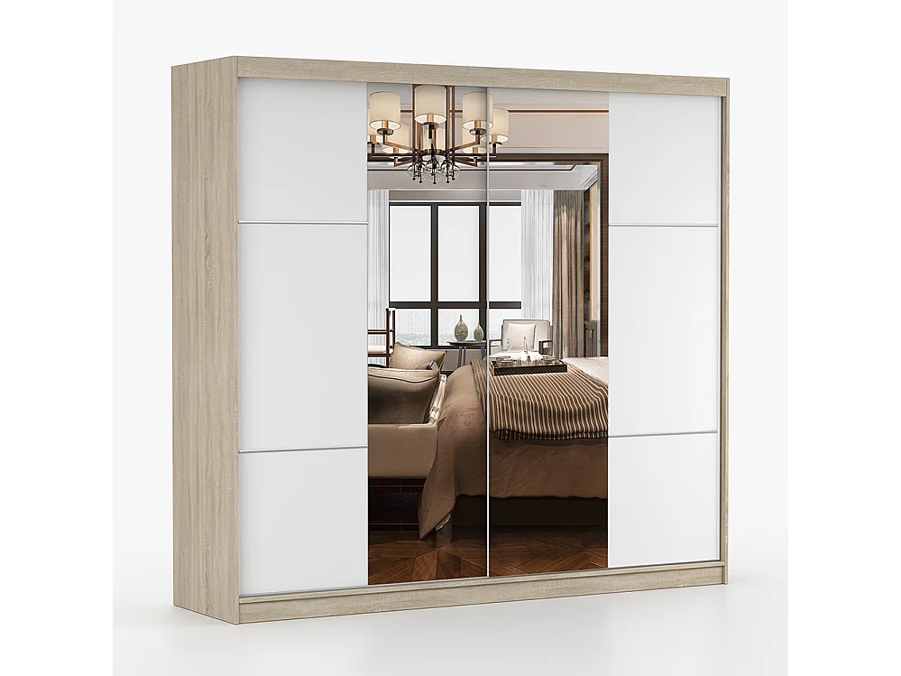Schwebetürenschrank MULTI 38 233 cm Weiß Spiegel