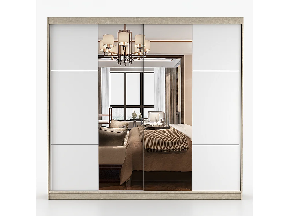 Schwebetürenschrank MULTI 38 233 cm Weiß Spiegel